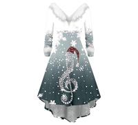 Générique Robe élégante et tendance pour femme robe d'hiver grande taille imprimé clochettes de Noël et fleurs col V manches longues sexy chic élégante coupe ajustée robe de soirée au charme rétro