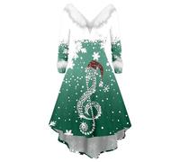 Générique Robe élégante et tendance pour femme robe d'hiver grande taille imprimé clochettes de Noël et fleurs col V manches longues sexy chic élégante coupe ajustée robe de soirée au charme rétro