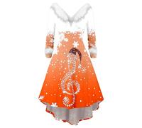 Générique Robe élégante et tendance pour femme robe d'hiver grande taille imprimé clochettes de Noël et fleurs col V manches longues sexy chic élégante coupe ajustée robe de soirée au charme rétro