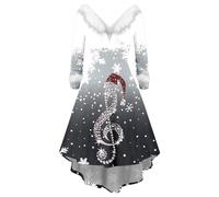 Générique Robe élégante et tendance pour femme robe d'hiver grande taille imprimé clochettes de Noël et fleurs col V manches longues sexy chic élégante coupe ajustée robe de soirée au charme rétro