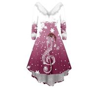 Générique Robe élégante et tendance pour femme robe d'hiver grande taille imprimé clochettes de Noël et fleurs col V manches longues sexy chic élégante coupe ajustée robe de soirée au charme rétro