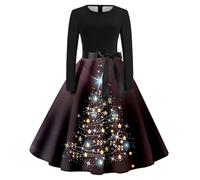 Générique Robe Elegante Femme Chic,Robe De NoëL à Manches Longues avec Taille ZippéE Et Col Rond pour Les FêTes De Fin D'AnnéE (XL)