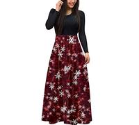 Générique Robe Elegante Femme Chic,Robes De NoëL ImpriméEs à Manches Longues Col Rond des AnnéEs 1950 Foyer SoiréE Bal Longue Robe Maxi (B M)