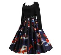 Générique Robe Elegante Femme Grande Taille,Robe Casual à Manches Longues Robe De NoëL Mignon Imprimé AnnéEs 1950 Foyer SoiréE Robes De Bal (Black M)