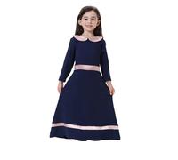 Générique Robe Élégante pour Filles Garçon Caftan Musulman Maxi Ramadan Vêtement Moyen-Orient Boubou Qamis Manches Courtes Abaya Dubai Luxe T-Shirts Et Dictons Garçons (Bleu foncé,6-7 Ans)