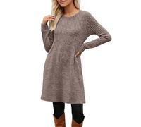 Générique Robe en d'automne Décontractée à Manches Longues Col Rond Fluide avec Poches Tunique Élégante Confortable pour la Journée Tissu Souple Stretch Robe Pull Femme(Rose Gold, M)