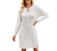 Générique Robe en Tricot Femme,Robe Mi Longue Chic Et Elegant Pull Hiver Chaud à Manches Longues Torsadé Pull Surdimensionné avec Fendue LatéRale Dress Ample DéContractéE Couleur Unie