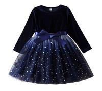 Générique Robe en Velours et Tulle à Manches Longues pour Fille - Princesse Enfant de Festival, Soirée, Noël Avec Paillettes 2-7 Ans