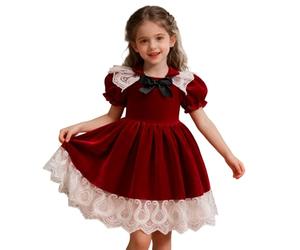 Générique Robe en Velours Manches Longues pour Filles, col Peter Pan, torsadée Vintage Enfants, Halloween, Noël, Automne, Hiver, vêtements