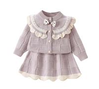 Générique Robe Enfant Ensemble Pull Confortable et Chaud pour Filles Ensemble Cardigan tricoté Demi Jupe Tendance et Mignon pour Filles (Light Purple, 3 4 Years)