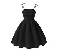 Générique Robe Enfant Fille Bretelles Fines Plissée Été Casual Taille Cintrée Robe Longue Princesse Vacances Plage Fluide Elegant Mignon Soirée Bapteme Anniversaire (Black #2, 10 Years)