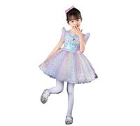 Générique Robe Enfant Fille Enchantée pour Performances avec Paillettes Soirée pour Danse Spectacles et Événements Scéniques(White, 7-8 Years)