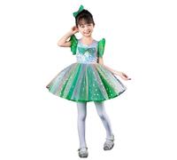Générique Robe Enfant Fille Enchantée pour Performances avec Paillettes Soirée pour Danse Spectacles et Événements Scéniques(Green, 4-5 Years)