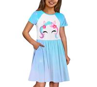 Générique Robe Enfant Fille été sans Manches imprimé Floral A Line Confortable pour fête et Sortie 4-14 Ans(B-Sky Blue, 13-14 Years)