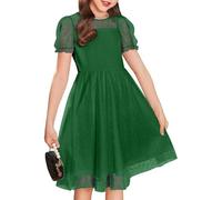 Générique Robe Enfant Robe Été Robe Bouffante À Pois en Maille Manches Courtes Style Décontracté Idéale pour Les Fêtes Et Le Quotidien