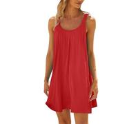 Générique Robe Ete Femme Chic et Elegantde Plage pour Femmes, Couleur Unie, sans Manches, Dos, Camisole, Mini Robe Ete Femme Chic et Elegantd'été (Red, M)