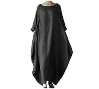 Générique Robe Ete Femme Col Rond Ample Couleur Unie Boho Chic et Elegant Manches Longues Décontracté T-Shirt Dress Plage Grande Taille Maxi Robe de Soiree Party