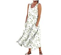 Générique Robe Ete Femme,Cotton en Line Col en U sans Manches avec Poches Robes Été Pas Cher Taille Lâche Couleur Unie Bohème Longue pour Fêter Vacances Plage Soirée Mariage