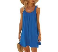 Générique Robe ete Femme Courte à Bretelles Larges Fluide Robe de Plage sans Manches Chic et Elegant Ample Qui Cache Le Ventre Ronde Mini Robes Femmes d été Soldes decontractée uni Summer (Blue, XXL)