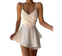 Générique Robe ete Femme Courte Fluide Fine Bretelles Robe Boheme Chic Mariage invité Cocktail Mini Robe de Plage Femme Dos Nu sans Manches Unie Robe asymétrique Femme Chic et Elegant Vacances