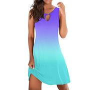 Générique Robe ete Femme Courte Fluide Robe de Plage Femme sans Manches Pas Cher tie and Dye Robe Femme Chic et Elegant Retro Vintage dégradé Robe décontractée Femme Ample col Rond (Sky Blue, M)