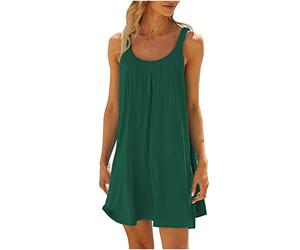 Générique Robe ete Femme Courte Fluide uni Robe de Plage Femme Bretelles Boheme Ample Robe Debardeur Femme décontractée Droite Robe Vintage Femme sans Manches Pas Cher (Green, M)