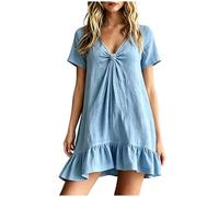 Générique Robe éTé Femme Courte OrnéE TrapèZe Franges Patchwork Col V Fluide SéDuisante LéGèRe, IdéAle Plage, Cocktail ChampêTre, FêTe PrivéE Et Sortie avec Jupe Fendue Devant éTé