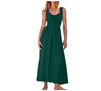 Générique Robe Été Femme Élégante et Chic Robe Longue smockée sans Manches pour Femmes, Empire, débardeur, Plage, à Plusieurs Niveaux, été, (Green, XL)