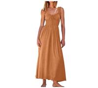 Générique Robe Été Femme Élégante et Chic Robe Longue smockée sans Manches pour Femmes, Empire, débardeur, Plage, à Plusieurs Niveaux, été, (Yellow, XXL)