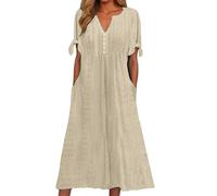 Générique Robe Ete Femme Mi Longue Fluide Chic Et Elegant Chemise Grande Taille Lin Courte en Made in Italy Trapeze Champetre Tailleur Robes Femmes D Été Boheme De Plage Gaze Coton Tunique,Kaki-D,XXL