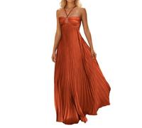 Générique Robe Ete Femme Robe d'été décontractée Unie, Bustier sans Manches à Taille smockée et Volants, idéale pour la Plage. (Orange, S)