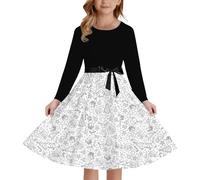 Générique Robe Ete Fille Robe de fête médiévale imprimée pour Fille,avec laçage sur Le Devant,Manches Longues et Fermeture éclair élastique au Dos,idéale pour Les fêtes et Les Spectacles.
