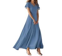 Générique Robe Ete Unie Decontractee Col V Manches Courtes Robe Femme Chic Et Elegant
