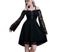 Générique Robe Extensible Bretelle Femme Dentelle Manche Bouffante Résille Punk Gothique Emo Goth Nu Goth Soirée Fille Bustier Corps Vin Rouge, L-5XL (Noir,L)