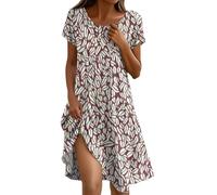 Générique Robe Femme Boheme Robes De Mariage Demoiselle d'honneur Vert Sauge Cérémonie pour Ronde Leopard Robe De Plage Femme Ete Crochet Tenue Hawaienne en Jeans Trapeze Rouge (A39,L)
