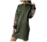 Générique Robe Femme Brodée Manche Longue Mini Robes Automne Hiver Au-Dessus du Genou Robe Courte Décontractée Grande Taille Unie Couleur Robes Droite Col Ras du Cou Tshirt Sweat Longue