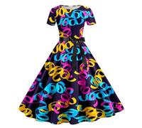 Générique Robe Femme Carnaval Imprimé Manches Courtes pour Soirée Et Promenade Robe De Carnaval Médiévale Femme