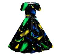 Générique Robe Femme Carnaval Imprimé Manches Courtes pour Soirée Et Promenade Robe De Carnaval Médiévale Femme