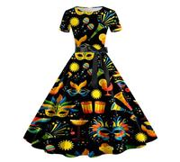 Générique Robe Femme Carnaval Imprimé Manches Courtes pour Soirée Et Promenade Robe De Carnaval Médiévale Femme