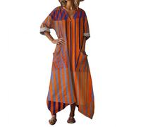 Générique Robe Femme Chic Et Elegant Bohème Grande Taille Ete Fluide Vert d'eau Corset Lin Halter Longue Fleurie Ensemble Mariage Mariée en Coton Mi Satin V-Orange XXL