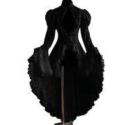 Générique Robe Femme Chic et Elegant Dentelle Patchwork Col Haut Robe with Manches Bodycon Transparent Queue D'hirondelle Perfect for Cosplay Idéal pour Halloween