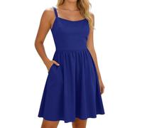 Générique Robe Femme Chic Et Elegant Ete Dos Nu sans Manches pour Courte Boheme Mariée Bal Plage De Cocktail Fluide Été Fleurie Tailleur Mariage Longue Bleu XXL