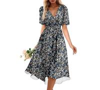 Générique Robe Femme Chic Et Elegant Ete Longue Manche Courte Fluide Boheme Taille Empire Annee 20 Bal De Promo Grande Coton Caftan Marocain Robe Rose Plissee Femme Longue D Ete pour Mi Noir,M