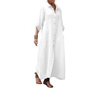 Générique Robe Femme Chic Et Elegant Ete Longue Manche Fluide De Plage Boheme Combinaison Mariage Soiree Tailleur pour Infinity Dress en Lin Made in Italy Robe Tee Shirt Femme Tenue Mariage Blanc,XXL