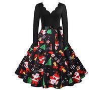 Générique Robe Femme Chic Et Elegant Grande Taille,Foyer NoëL Manches Robe Robe De Longue des AnnéEs 1950 SoiréE Robe De Robe (Black XL)