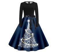 Générique Robe Femme Chic Et Elegant Grande Taille,Robe De NoëL à Manches Longues avec Taille ZippéE Et Col Rond pour Les FêTes De Fin D'AnnéE (Navy XL)