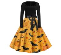 Générique Robe Femme Chic Et Elegant Manche Longue Horreur Automne Costume Halloween Femme Citrouille Patchwork Pirate Robe De Soirée a Line Populaire Ange Jupe Araignée À La Mode 2#Orange S 2025