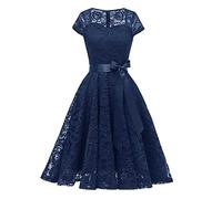 Générique Robe Femme Chic et Elegant Mariage Robe à Manches Courtes en Dentelle de Longueur Moyenne pour Femme