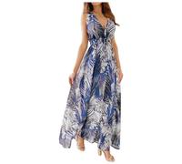 Générique Robe Femme Chic et Elegant Robe Longue Ete Abiti estivi da Donna Abiti Casual eleganti floreali Con scollo a V Abiti Maxi da Spiaggia bohémien (Blue M)