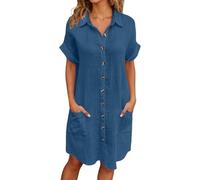 Générique Robe Femme Coton Et Lin Été - Robes Chic Et Elegant sans Manches Col en V Boutonné Robes Décontracté Ample Habillée Ete Fluide Grande Taille Couleur Unie Dress Casual Plage Vacances